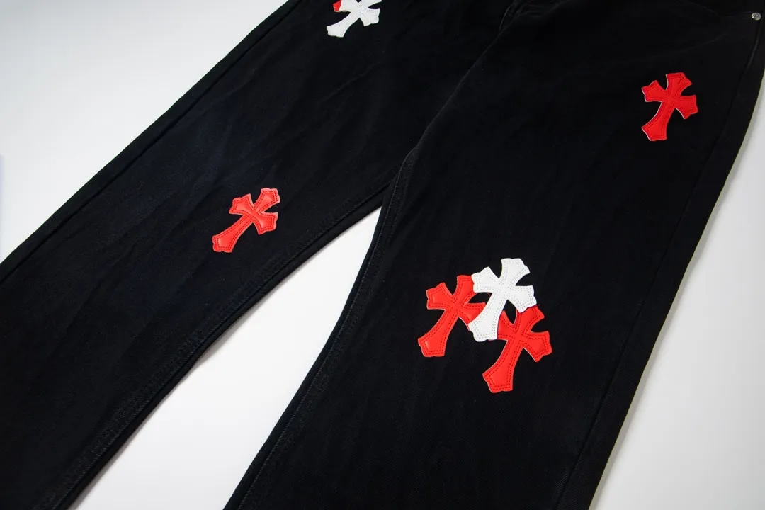 P210 💰 Chrome Hearts & CH city limited series Sanskrit cross patch patchwork leather jeans need to be washed and then disassembled and hand-stitched with sheepskin cross leather and then spliced ​​together to complete. The whole piece requires too much craftsmanship to explain. The texture can be seen in the hand, and it looks good. The styles with different washed textures are very friendly to people with thin legs and thick legs. The straight version is very flattering to the leg shape. The moderate length is timeless and can be matched easily and casually. It is the basic styling foundation for various styles and is a must-have in the wardrobe! The fabric is stiff but also makes the upper body soft without losing texture. The washing process is even more perfect. It is a must-have item for everyone! ! ! Washed wheat, hang tag, pants label, three labels are complete, the upper body effect is particularly stiff and stylish, super stylish, same style for men and women - Color: Size: 28 30 32 34 36